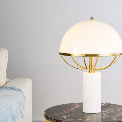 Gold Bowl Desk Light Modernism 1 Bulb Opal Glass Night Table Lamp with Marble Base