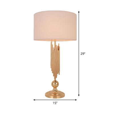 Gold Cylinder Table Light Modernist 1 Bulb Fabric Small Desk Lamp for Living Room