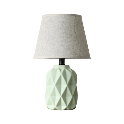 Green Conical Desk Light Modernist 1 Head Fabric Nightstand Lamp with Ceramic Base