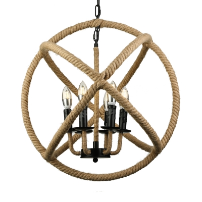 

Industrial 6 Light Orb Chandelier Light with Hemp Rope for Front Door Farmhouse Kitchen, HLC422345