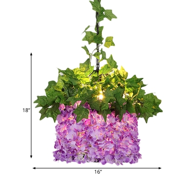Industrial House Flower Down Lighting 1 Bulb LED Metal Pendant Light in Purple for Restaurant