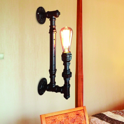 Iron Black Wall Sconce Light Pencil Pipe Arm 1 Head Antiqued Wall Mounted Lamp Fixture