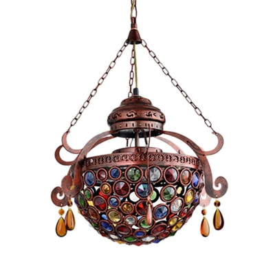 LED Metal Ceiling Lamp Art Deco Copper Hemisphere Living Room Pendant Lighting Fixture