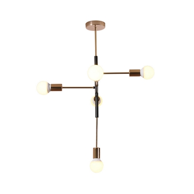 Linear Dining Room Pendant Lighting Metallic 5 Bulbs Modernism Chandelier Lamp Fixture in Brass