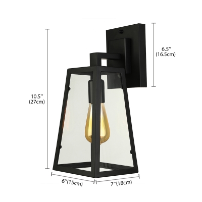 Matte Black Single Light Wall Sconce Light Industrial Retro Iron Trapezoid Wall Light with Glass Shade