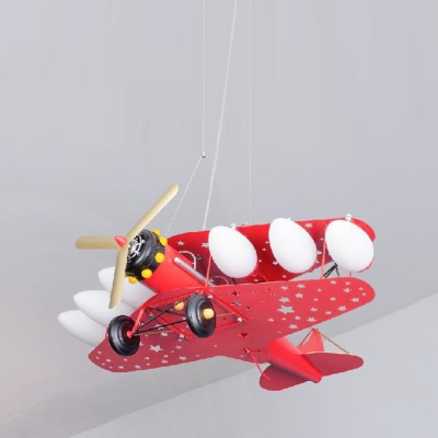 Metal Airplane LED Suspension Light Kids Cool LED Pendant Light in Blue/Red/Yellow for Kindergarten