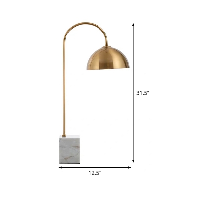 Metal Dome Desk Lamp Modern 1 Bulb Gold Table Light with White Rectangular Marble Base