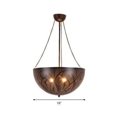 Metal Flower/Spot/Circle Chandelier Pendant Light Traditional 3 Bulbs Restaurant Hanging Lamp in Black