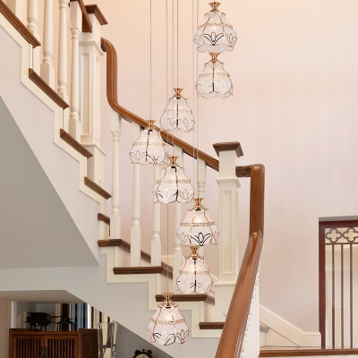 Modernism 8 Heads Cluster Pendant White Scalloped Suspension Lighting with Bubble Glass Shade