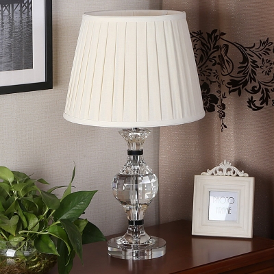Modernism Vase Fabric Desk Lamp Faceted Crystal 1 Bulb Reading Book Light in Beige