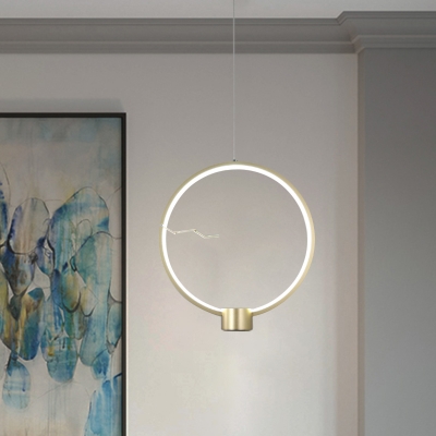 Modernist Ring Hanging Lighting Metallic Dining Room LED Pendant Ceiling Lamp in Gold, White/Warm Light