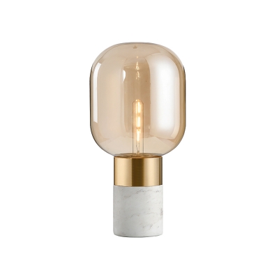Oblong Bedside Task Lighting Amber Glass 1 Bulb Modern Nightstand Lamp with Marble Base