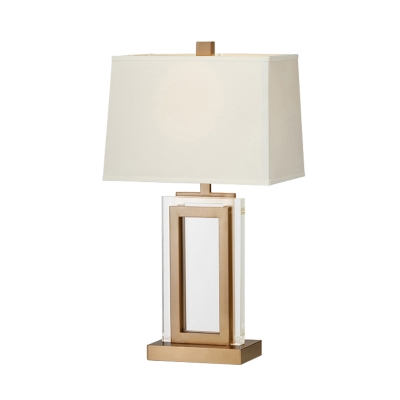 Rectangle Crystal Table Light Modern 1 Bulb Gold Desk Lamp with Pagoda White Fabric Shade