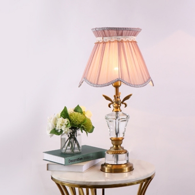 Scallop Nightstand Lamp Modern Fabric 1 Head Pink Task Lighting with Braided Trim