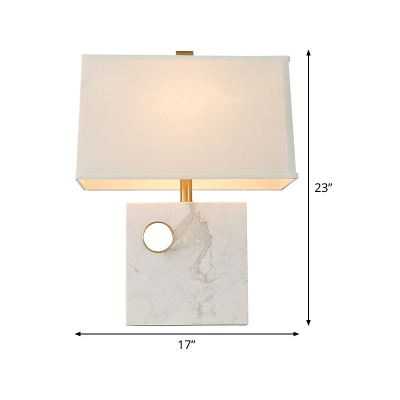 Trapezoid Fabric Task Light Modern 1 Head White Desk Lamp with Square Marble Base
