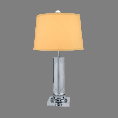 White Cylinder Desk Lamp Modern 1 Bulb Clear Crystal Table Light with Fabric Shade