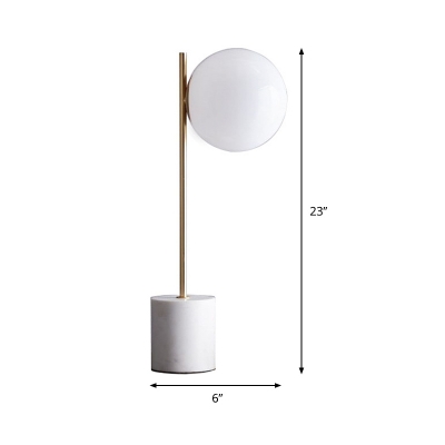 White Glass Globe Task Light Contemporary 1 Head Small Desk Lamp with Cylinder Mable Base