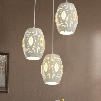 White Urn Cluster Pendant Lamp Nordic Style 3 Bulbs Metal Suspension Light with Hollow-Out Design
