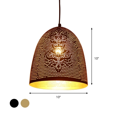 1 Bulb Dome Pendant Light Fixture Arabian Black/Brass Metal Hanging Lamp for Restaurant