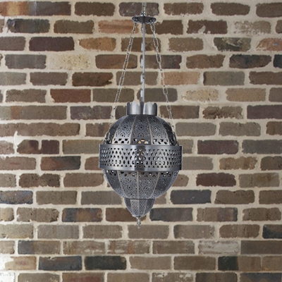 1 Bulb Metal Ceiling Suspension Lamp Decorative Grey Hollow Restaurant Pendant Lighting