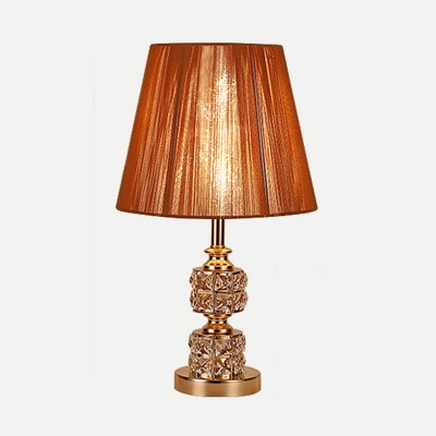 1 Bulb Tapered Table Light Modern Fabric Small Desk Lamp in Gold with Crystal Base