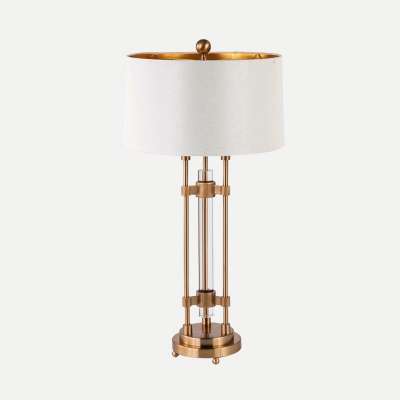 1 Head Bedroom Table Light Modernist Gold Nightstand Lamp with Drum Fabric Shade