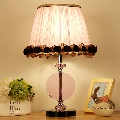 1 Head Bedside Table Lamp Modernist Pink Desk Light with Tapered Drum Fabric Shade