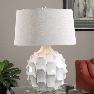 1 Head Living Room Table Light Modernist White Small Desk Lamp with Drum Fabric Shade