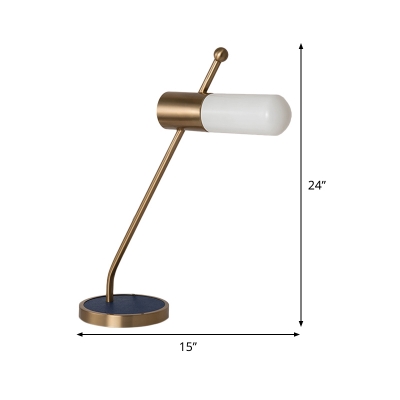 1 Head Study Table Light Modern Gold Small Desk Lamp with Tube Milky Glass Shade