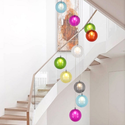 10 Lights Living Room Cluster Pendant Modern White/Pink LED Hanging Ceiling Light with Orb Frosted Glass Shade