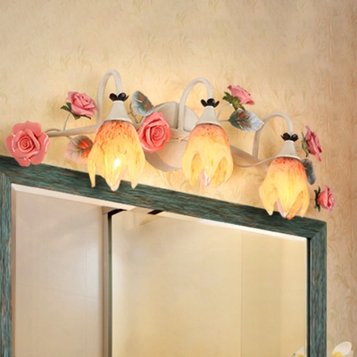 2/3 Heads Metal Vanity Light Pastoral White Flower Bathroom Wall Sconce Lighting Fixture