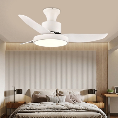 3 Blades Acrylic White Semi Flushmount Circle LED Bedroom Pendant Fan Lamp Fixture, 40