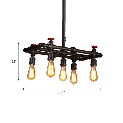 4/5 Bulbs Metallic Island Light Farmhouse Black Rectangular Pipe Frame Bar Suspended Pendant Lamp