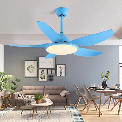 5 Blades Acrylic Flower Hanging Fan Light Modernist Yellow/Blue/Green LED Semi Flush Mount Lamp for Living Room, 43