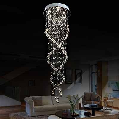 6 Lights Restaurant Multi Light Pendant Contemporary White LED Suspended Lighting Fixture with Cascade Crystal Shade