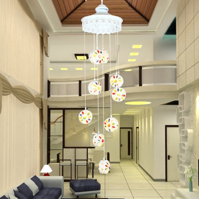 9 Bulbs Metal Hanging Lamp Bohemian White Round Living Room Cluster Pendant Light