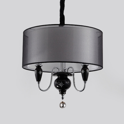 Bedroom Restaurant Round Chandelier Fabric 3 Lights Traditional Style Black Pendant Lamp