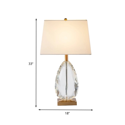 Beige Droplet Desk Lamp Modern 1 Head Beveled Crystal Table Light with Fabric Shade