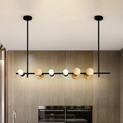Black Linear Hanging Chandelier Minimalist 6-Light Metallic Suspended Pendant Lamp for Restaurant