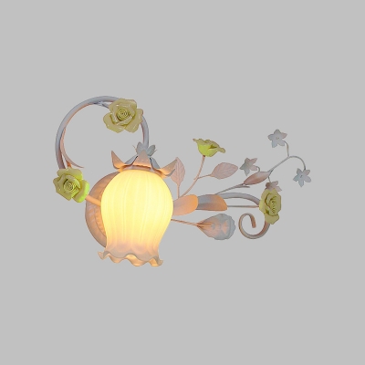 Blossom Bedroom Sconce Light Traditionalism Metal 1 Head Yellow/Pink/Blue Wall Lighting Fixture