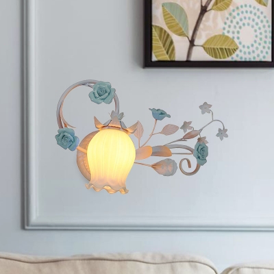Blossom Bedroom Sconce Light Traditionalism Metal 1 Head Yellow/Pink/Blue Wall Lighting Fixture