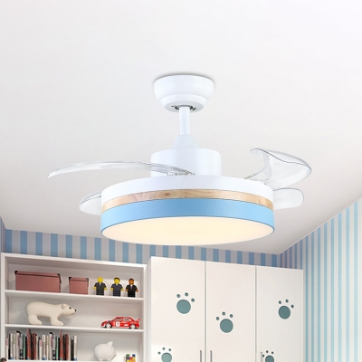 Blue Round Ceiling Fan Lamp Kids Acrylic 42
