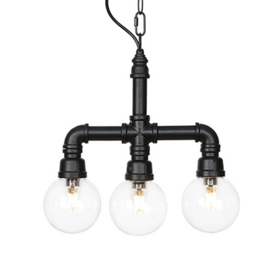 Clear Glass Black LED Chandelier Lighting Global 3/4-Light Farmhouse Suspended Pendant Lamp with Pipe Arm