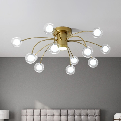 Clear Glass Bubble Flush Mount Contemporary 13-Head Brass LED Flush Light Fixture for Living Room