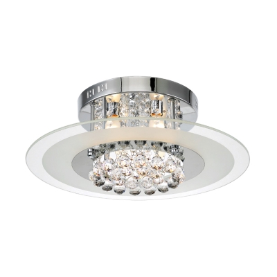 Clear Round Glass Flush Light Contemporary 4 Lights Bedroom Ceiling Mount Lamp in Chrome with Crystal Draping