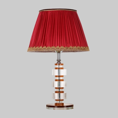 Contemporary 1 Bulb Desk Light Red Wide Flare Night Table Lamp with Fabric Shade