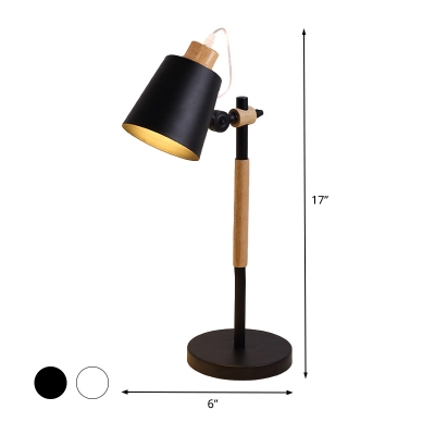 Contemporary 1 Bulb Task Lighting Black/White Flared Night Table Lamp with Metal Shade