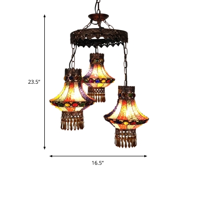 Copper Lantern Chandelier Lamp Art Deco Metal 3/4 Bulbs Restaurant Hanging Light Fixture