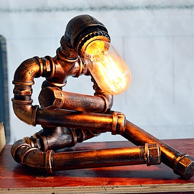 Cross Legged Robot Iron Task Lamp Industrial 1-Bulb Study Room Table Light in Rust