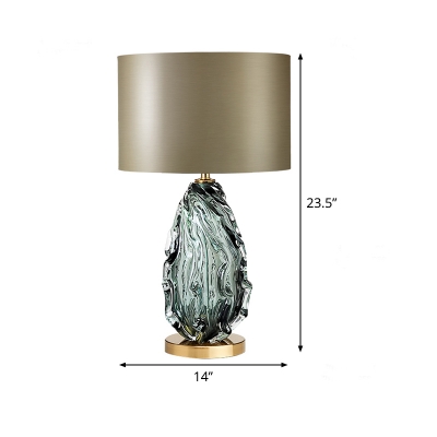 Fabric Drum Nightstand Lamp Contemporary 1 Head Reading Book Light in Green for Bedside
